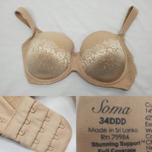 34DDD 34F SOMA STUNNING SUPPORT FULL COVERAGE NUDE TAN BRA 34 DDD F